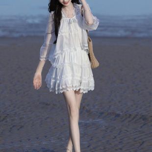 高级感白色上衣半身裙显瘦遮肉两件套 夏季 新款 改良版 甜美减龄法式