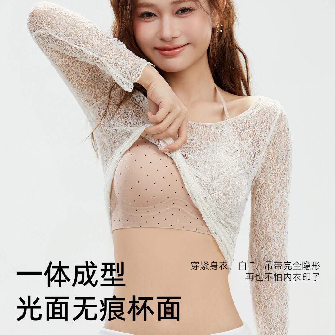 韩系波点甜辣风波点印花大U露背无痕薄款内衣多穿法提拉文胸