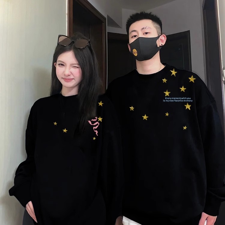 乔巴先生不一样的情侣上衣秋冬新款蝴蝶结星星印花休闲卫衣外套男