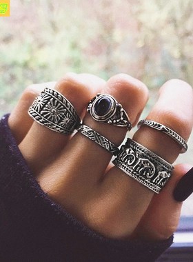 Knuckle Ring Bohemian new Black Gemstone 5PCS joint Rings