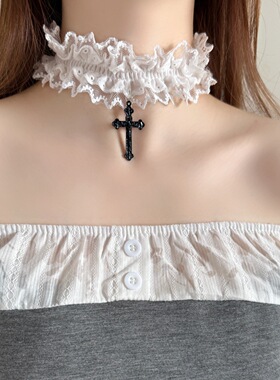 Cross elastic lace leg Thigh chain vintage lace necklace颈链
