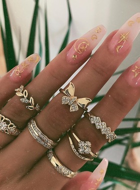 New Retro Leaf, Flower, Diamond Leaf Butterfly Ring Set戒指