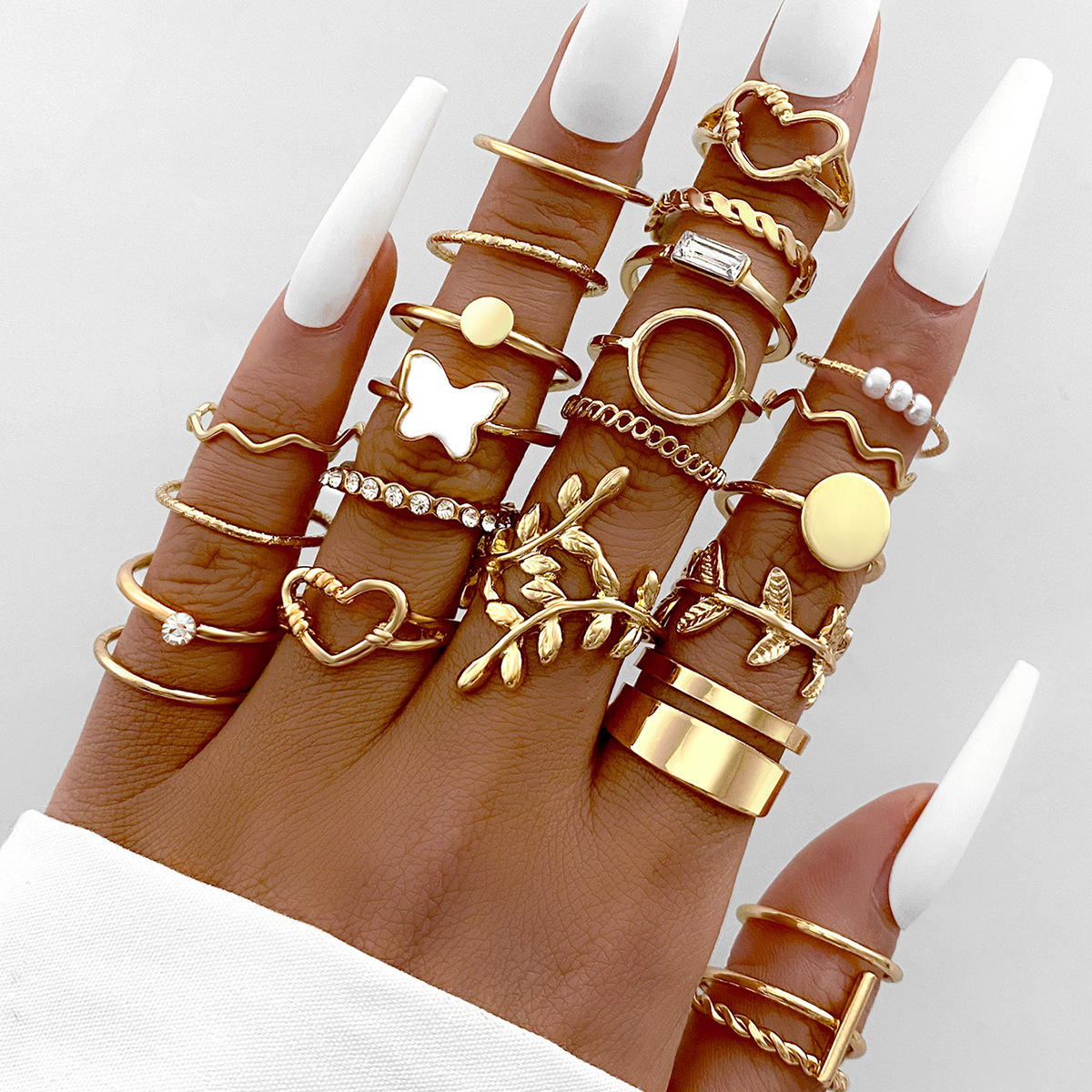 Women's Butterfly Leaf Love Piece Set Rings joint Ring戒指女
