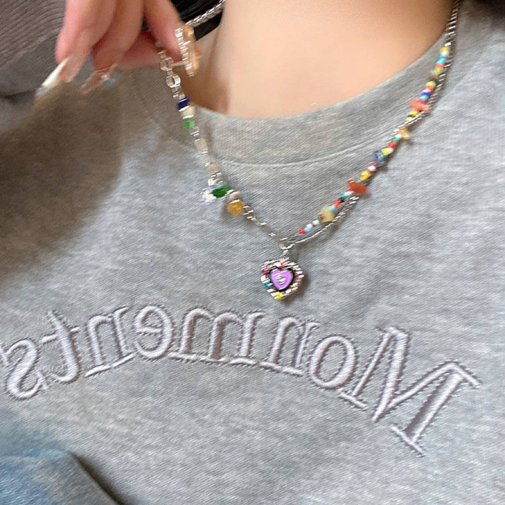 New Colorful Stone Love Necklace Women's Summer Accessories