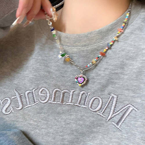 New Colorful Stone Love Necklace Women's Summer Accessories
