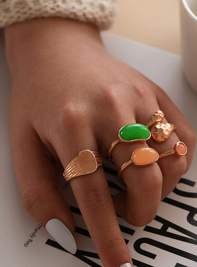 Jewelry temperament Jelly colored gemstone set ring Women's
