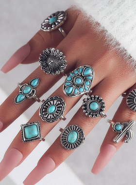 Turquoise Sunflower Fashion Piece Joint Ring/Ring关节戒指女