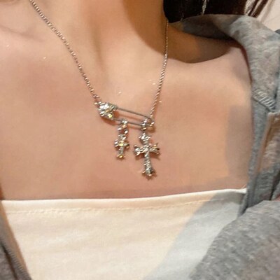 Cross Pin pendant Necklace Women Accessories Clavicle Chain