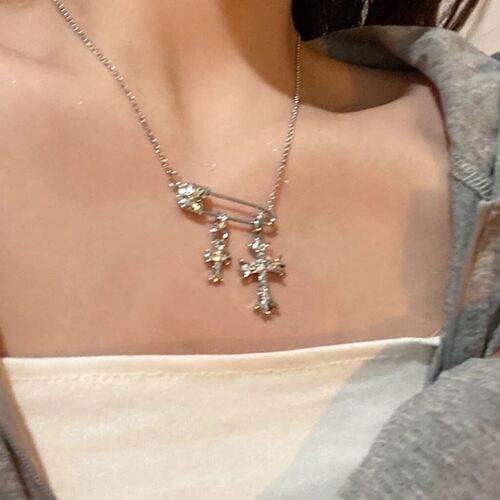 Cross Pin pendant Necklace Women Accessories Clavicle Chain