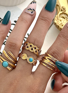 戒指Europe America New finger Ring Turquoise Open Rings set