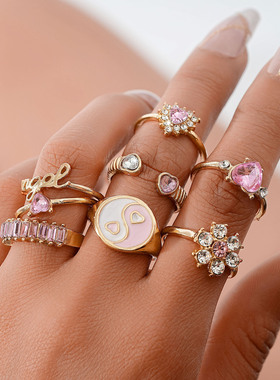 Retro Love Black Gemstone Set Ring Women's Ring/Ring关节戒指