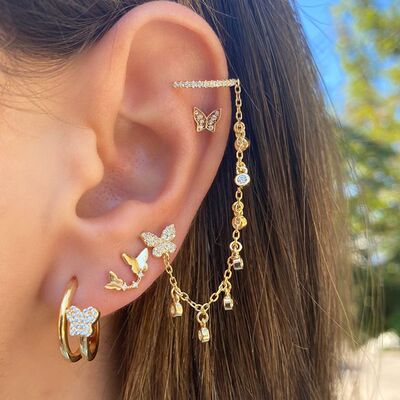 ethnic style tassel earrings Butterfly Diamond eardrop耳环女