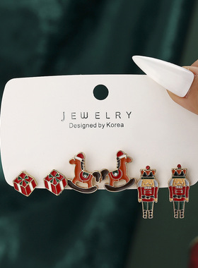 New Christmas Earnail Gift earring Elk Nutcracker Ear studs