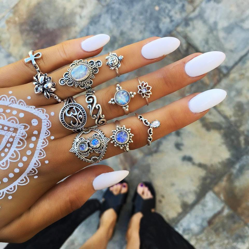 New Jewelry Gemstone Ring Turtle Cross Lotus Piece Set Ring
