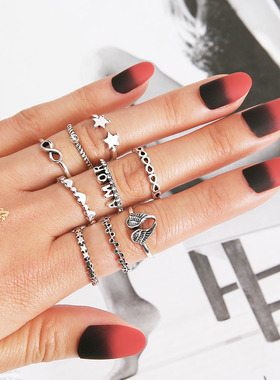 New Simple Women's Bohemian Wings Open Heart Cupid  Set Ring