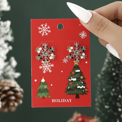 New Christmas women set diamonds pearls snowflake earrings