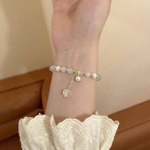 New Cat Eye Stone Pearl Love Crystal Bracelet Women's 女手串