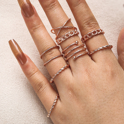 戒指Chain women simple Retro Multi Layer Open Joint Ring Set