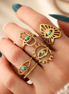 New turquoise heart-shaped eye opening bracelet ring/ring