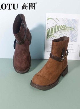 高图时装靴女2025冬季新款羊绒平跟时尚复古西部牛仔靴5553-81263