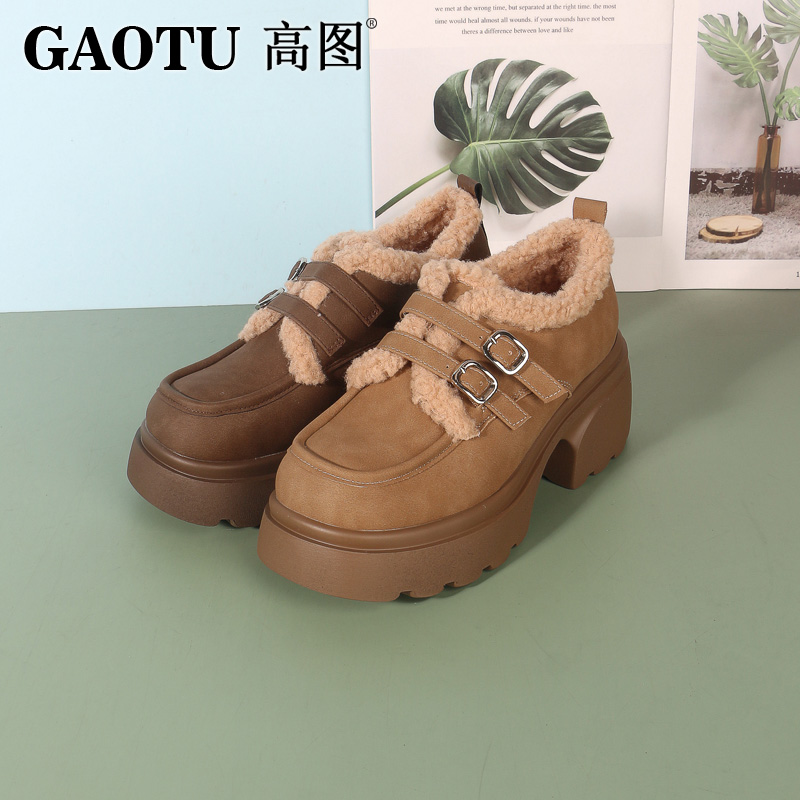 高图加绒皮鞋粗跟厚底日常百搭