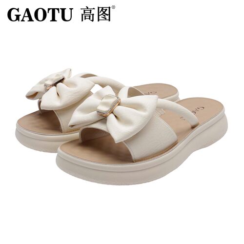高图平底蝴蝶结甜美休闲一字拖