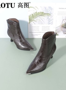 高图时装靴女2025冬季新款尖头细跟绒里法式气质高跟靴5585-81555