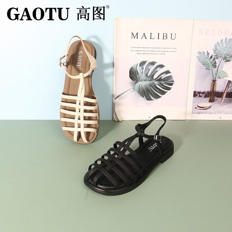 高图罗马凉鞋编织镂空半包头
