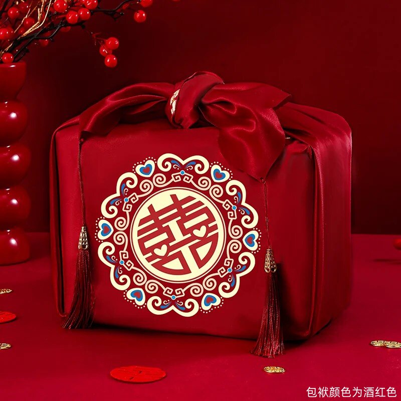 结婚酒红包袱皮一对女方陪嫁套装喜盆包裹布新娘红包袱布婚庆用品