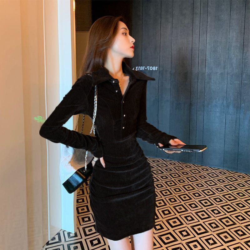 小香风金丝绒连衣裙女春秋