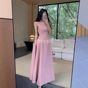 绿色连衣裙子女夏季新款法式气质高级感袖背心收腰显瘦长裙