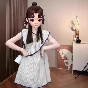 盐系奶乖甜美小个子独特小清新减龄温柔风荷叶边条纹连衣裙女夏季