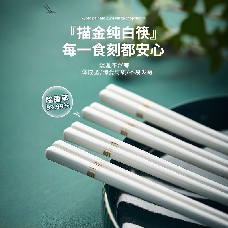 10双景德镇陶瓷筷子家用防霉防滑易清洗家用环保健康骨瓷筷餐具