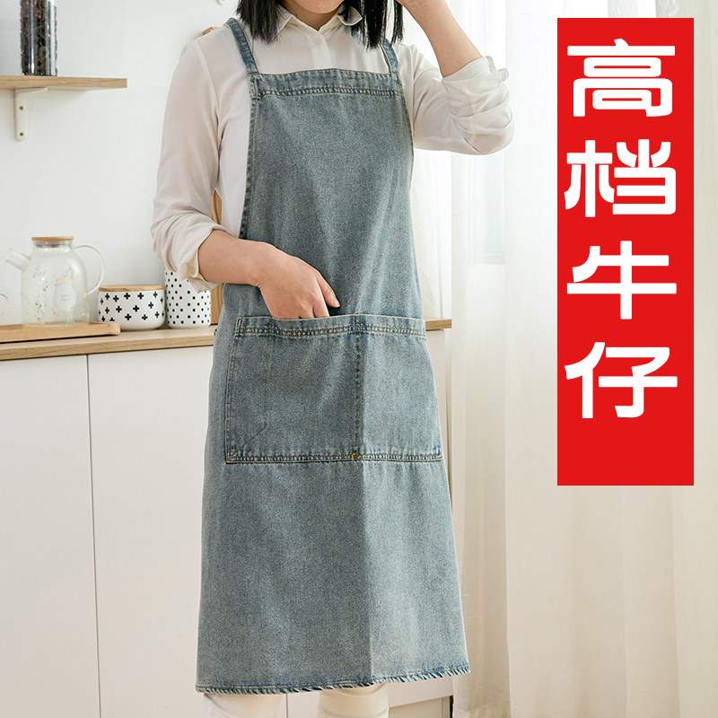 厨房家用日式工装美甲牛仔围裙