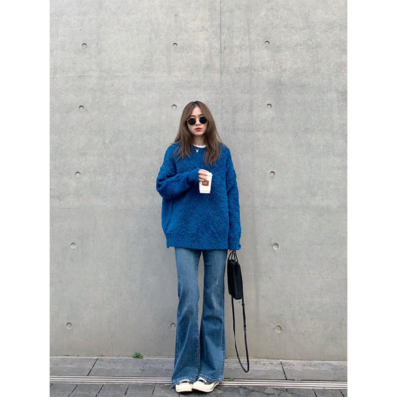 KLEIN BLUE GENTLE LAZY STYLE SWEATER WOMENS WINTER FASHION TEMPERAMENT WHITE LUXURY SOFT AND CHIC TOP