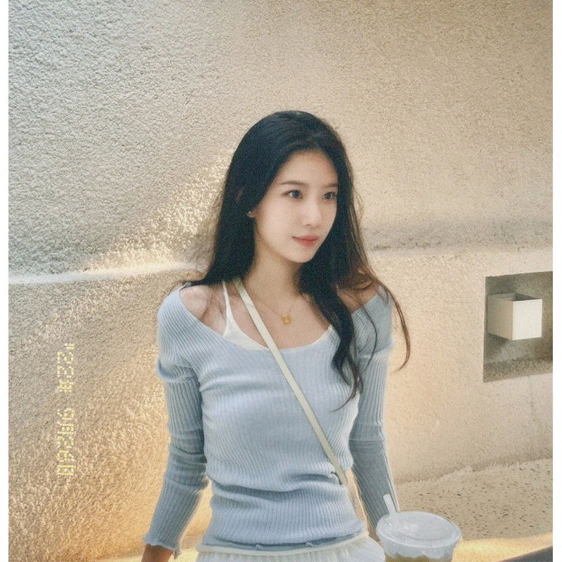 FAKE TWO-PIECE KNITWEAR WOMENS AUTUMN 2023 NEW GENTLE WIND SOFT GLUTINOUS AND PURE DESIRE SLIM AND THIN BASE SHIRT