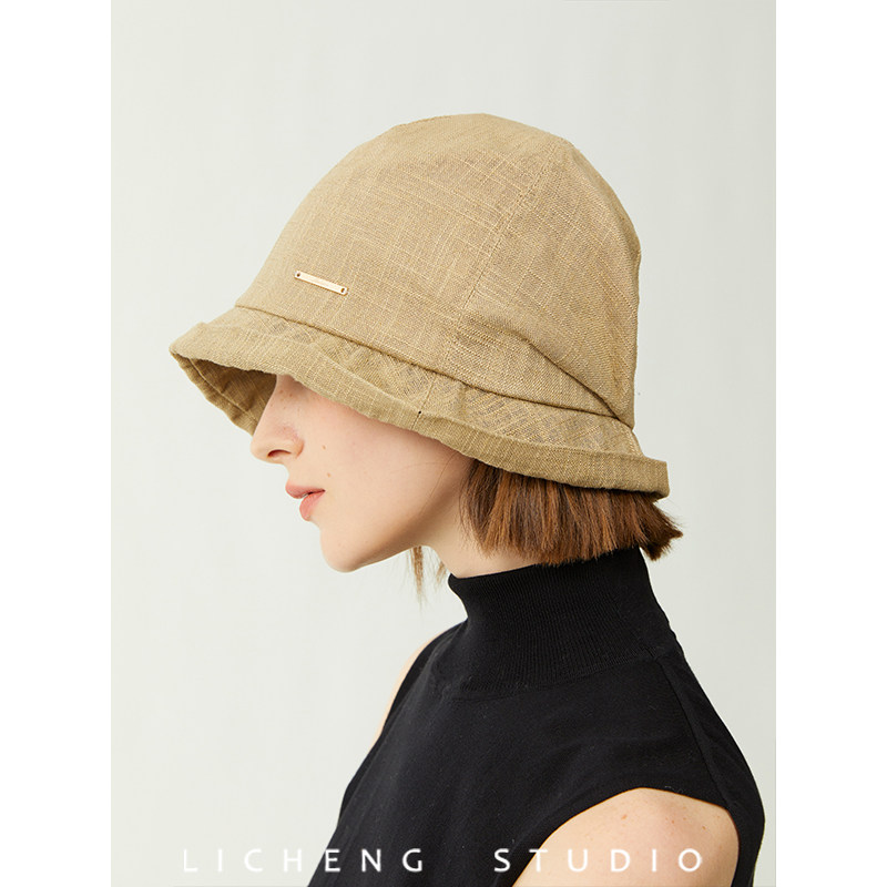 礼诚 日系棉麻褶皱渔夫帽女款2026新款春秋透气防晒遮阳帽堆堆帽