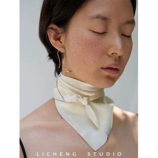 LICHENG 韩国chic纯色真丝丝巾气质百搭防晒护颈薄款桑蚕丝围巾女