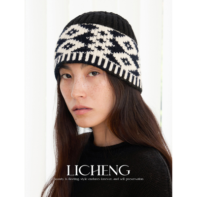 100%澳洲羊毛复古针织提花针织帽