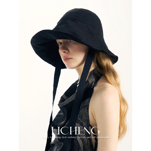 礼诚 前后两戴设计日系亚麻渔夫帽女防晒款加长帽檐户外遮脸盆帽