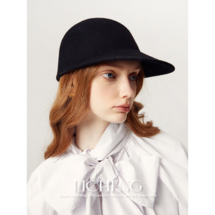 礼诚 100%羊毛呢复古马术帽子女秋冬时髦优雅骑士礼帽圆顶棒球帽