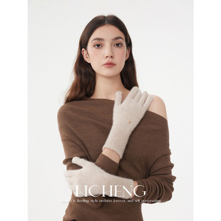 礼诚 甄选之作100%纯山羊绒手套女冬季送礼保暖百搭纯色针织手套