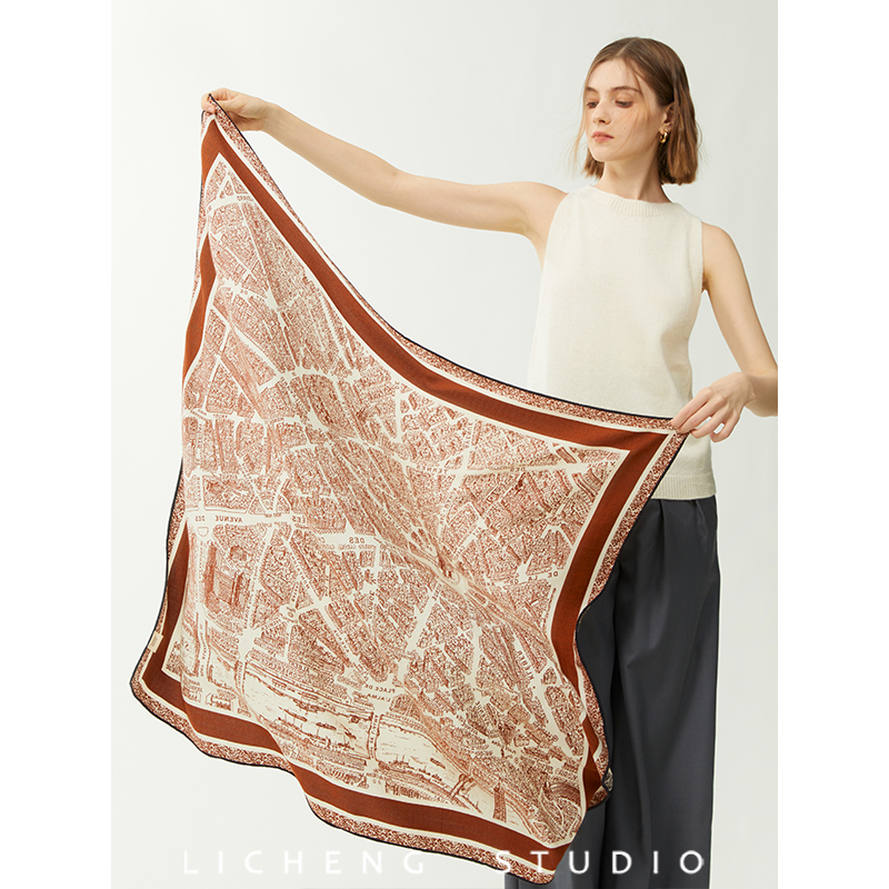 双面异色真丝羊毛围巾冬季女款