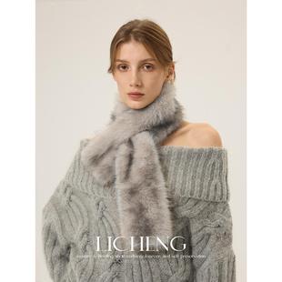 礼诚 仿狐狸毛双色毛尖环保皮草围巾女冬季短款保暖交叉毛毛围脖