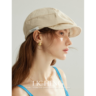 礼诚 棉麻褶皱贝雷帽小众艺术家帽子春夏秋可戴透气报童帽英伦风