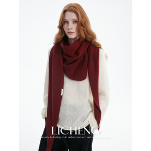礼诚 多戴法100%纯羊毛大三角巾围巾女秋冬外搭保暖时髦披肩围脖