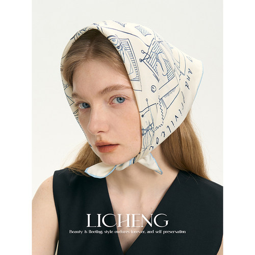 礼诚法式简约头巾真丝丝巾百变