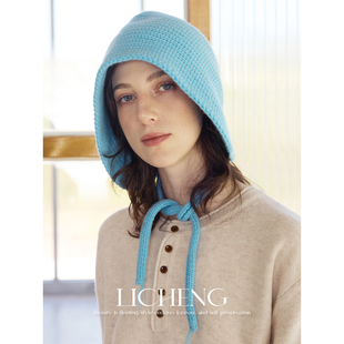 礼诚 软糯美利奴100%羊毛针织护耳帽纯色百搭系带包头帽秋冬保暖