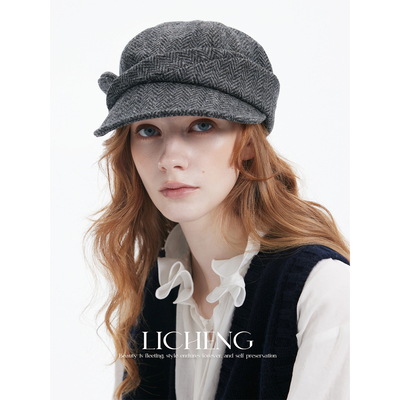 英伦风人字纹100%羊毛报童帽两戴