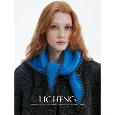 小众设计撞色编织100%羊毛小围巾